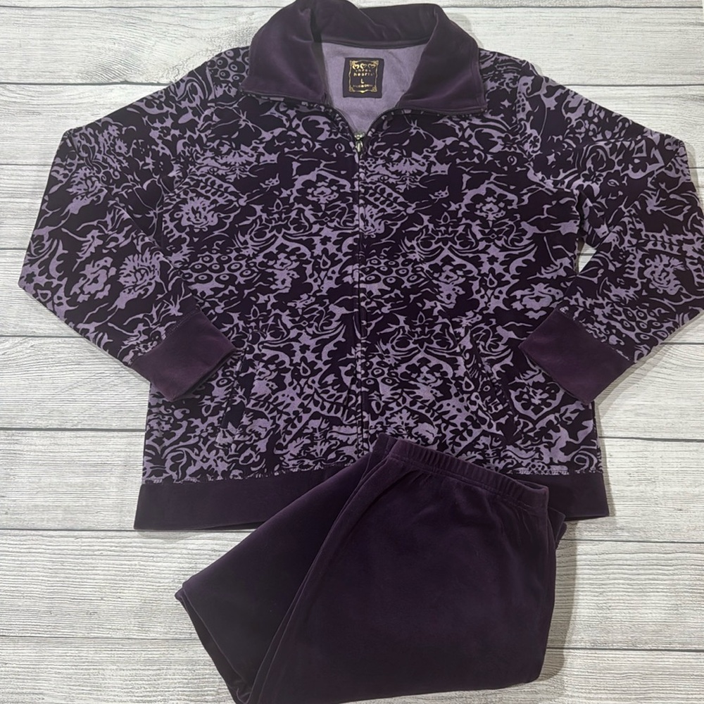 Three Hearts Purple Patterned Velour Jacket & Pants Set